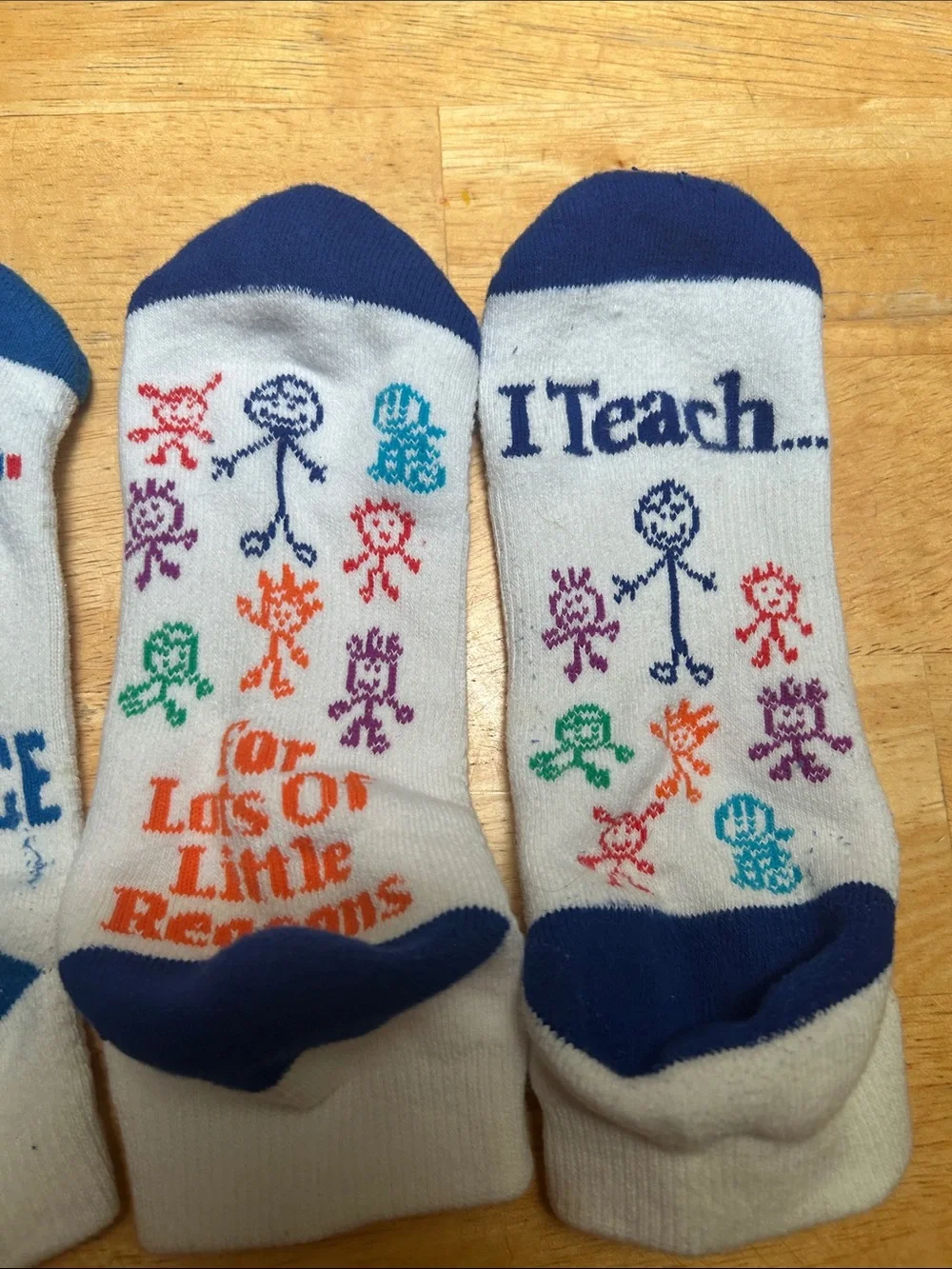 I Teach White Crew Socks with Blue Accents - Teacher Message Set